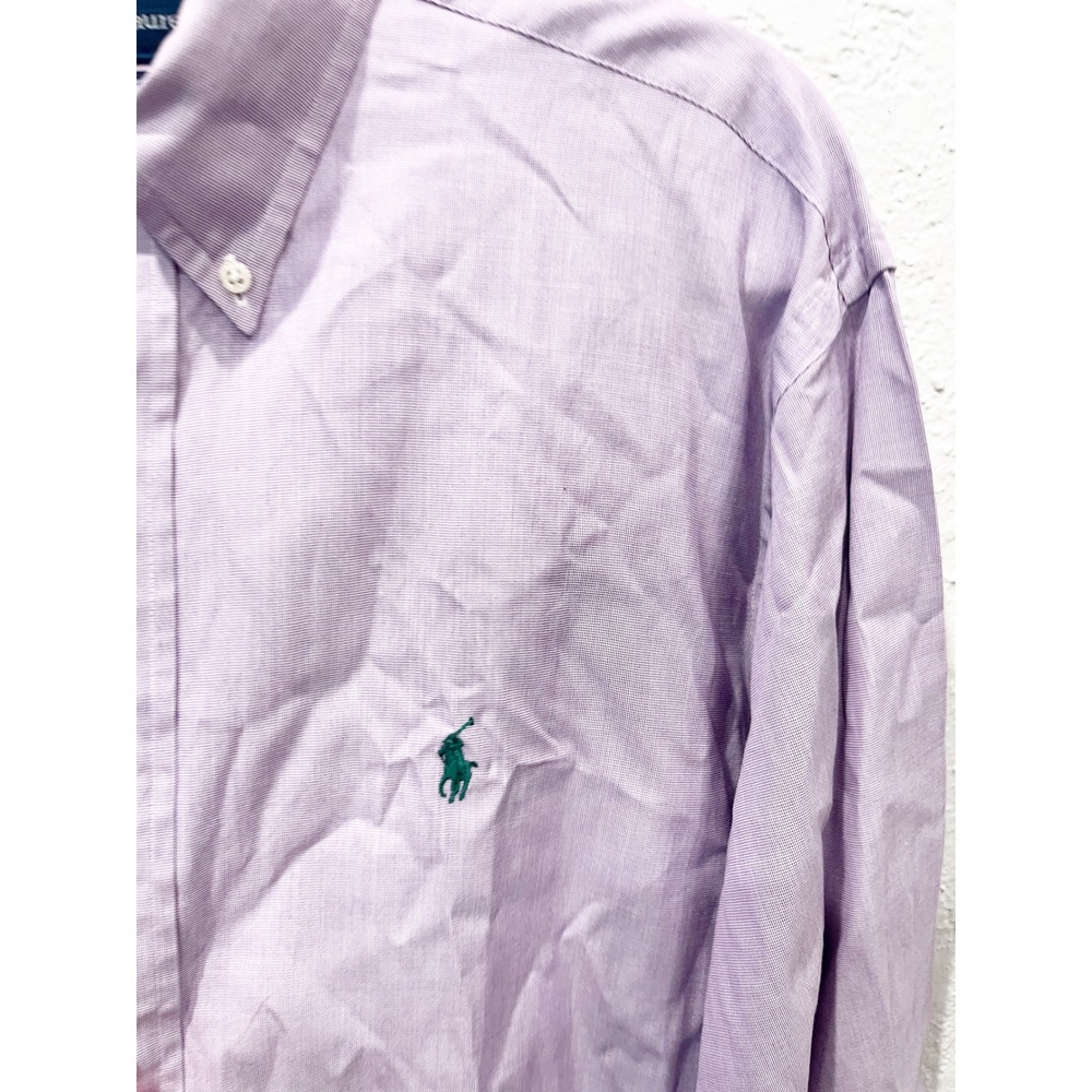 Ralph Lauren‎ Purple Yarmouth Cotton Pinpoint Oxford Size 16.5 34/35 Green Pony - Picture 5 of 6